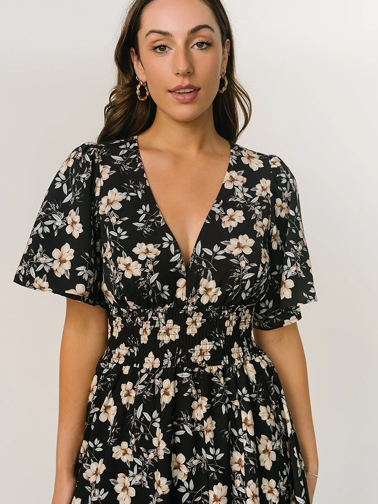 Floral Print Chiffon V-Neck Maxi Dress