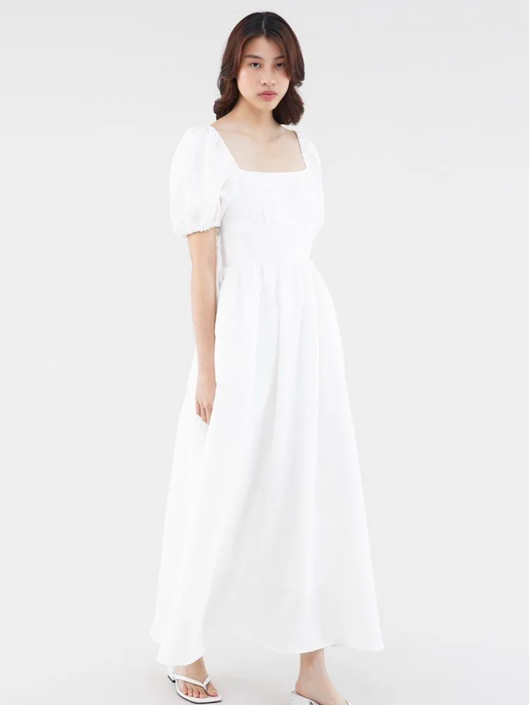 Short Sleeve Cotton Linen Maxi Dress