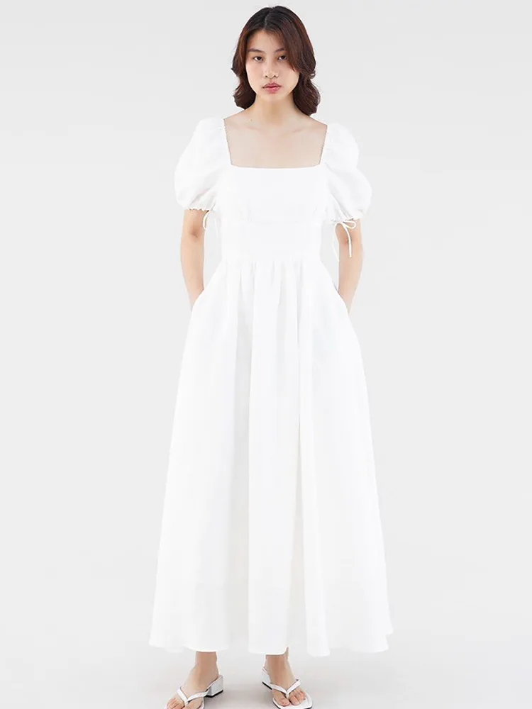 Short Sleeve Cotton Linen Maxi Dress